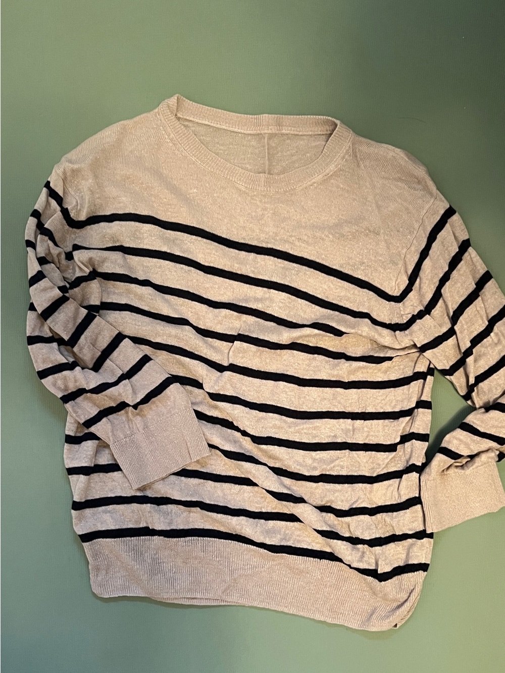 Muji Cream Crewneck Sweater with Black Stripes